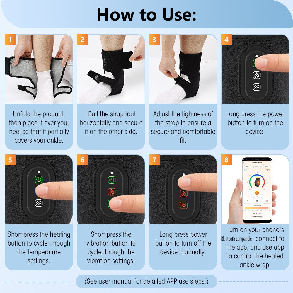 1 Pair App Control Heated Ankle Massager 3-Level Vibration Smart Timer Foot Heat Therapy Device