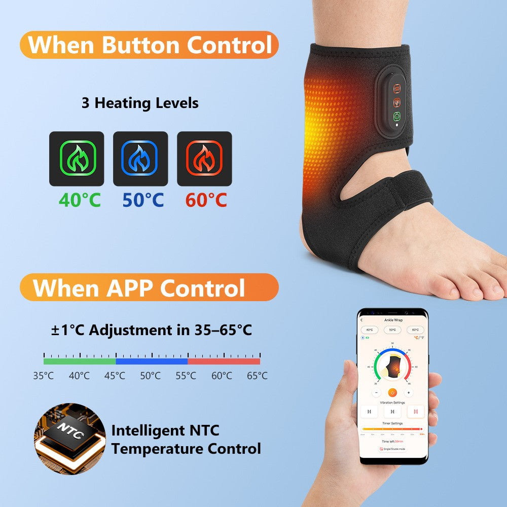 1 Pair App Control Heated Ankle Massager 3-Level Vibration Smart Timer Foot Heat Therapy Device