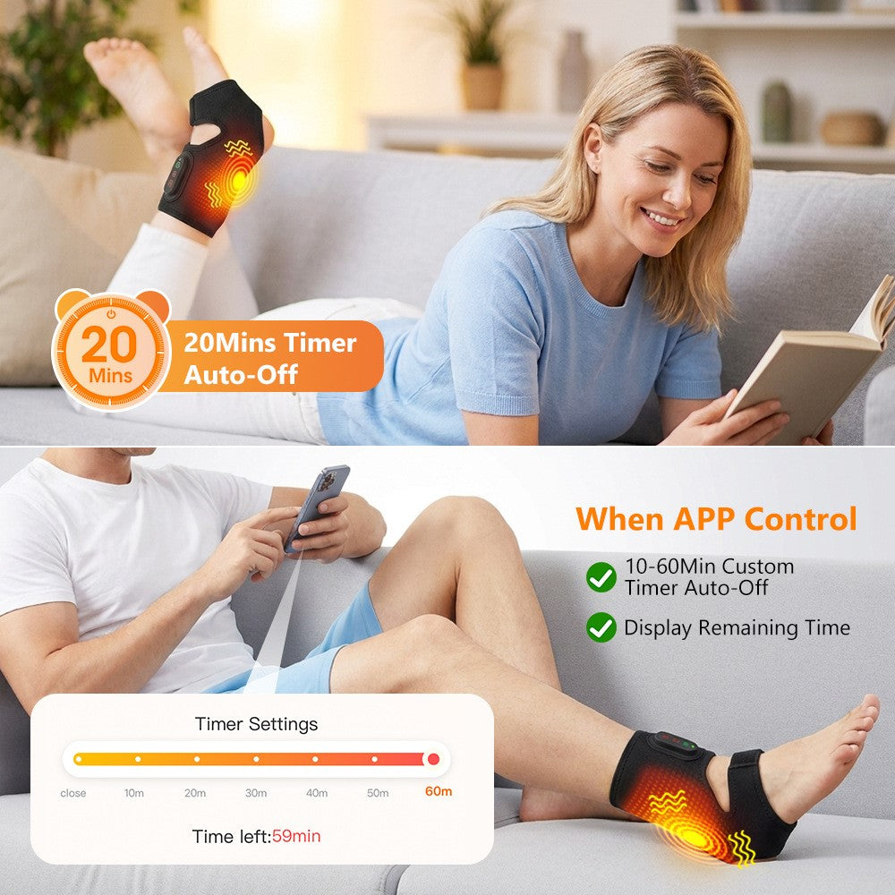 1 Pair App Control Heated Ankle Massager 3-Level Vibration Smart Timer Foot Heat Therapy Device