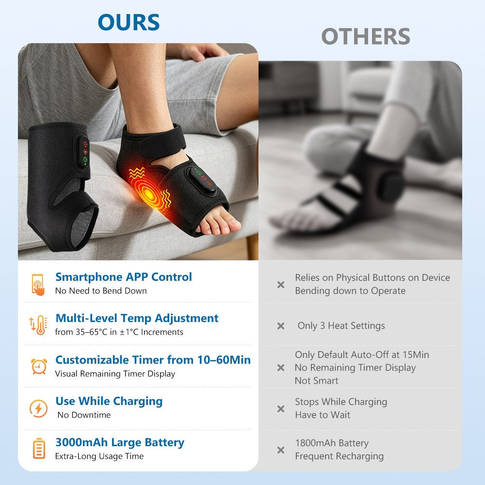 1 Pair App Control Heated Ankle Massager 3-Level Vibration Smart Timer Foot Heat Therapy Device