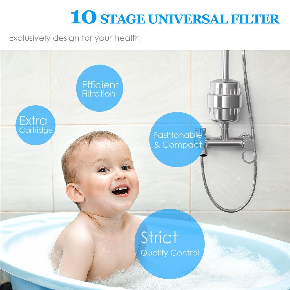 10 Stages Bathroom Water Filter Remove Chlorine Heavy Metals Filtered Shower Head, with 1 Filter