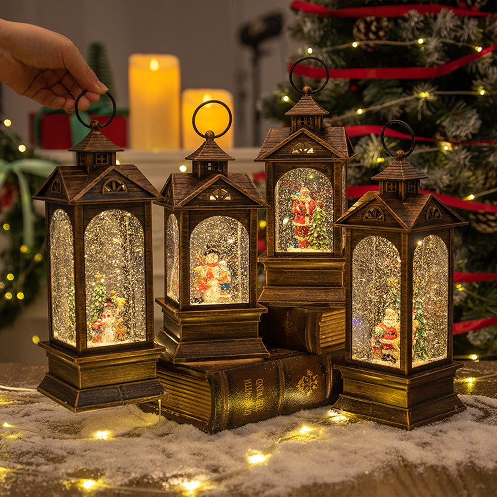 10.2 x 10.2 x 28.5cm Christmas Lantern Music Box Vintage Night Light Holiday Gift Tabletop Decoration