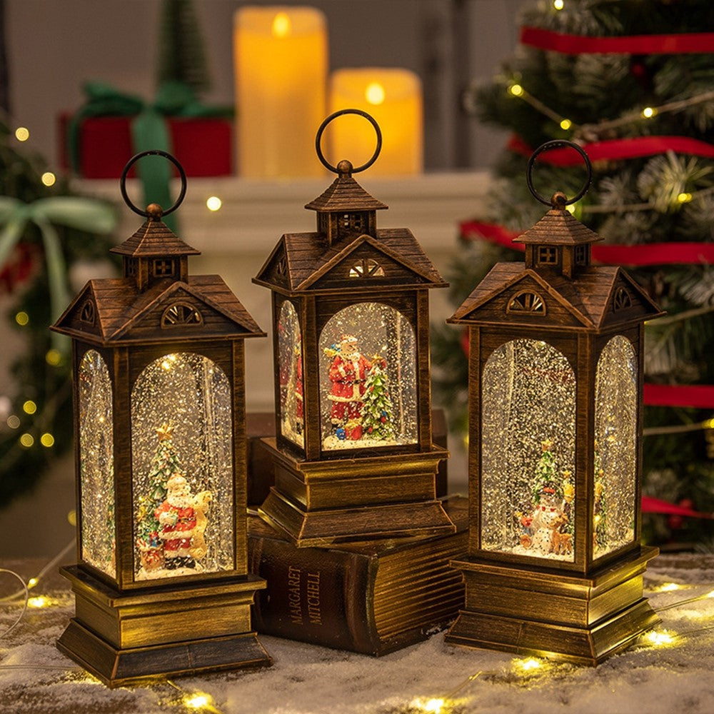 10.2 x 10.2 x 28.5cm Christmas Lantern Music Box Vintage Night Light Holiday Gift Tabletop Decoration