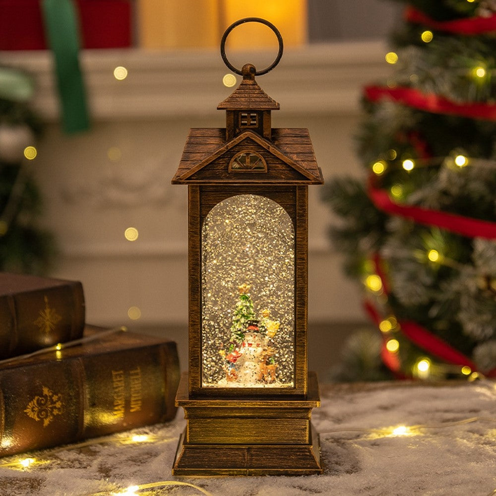 10.2 x 10.2 x 28.5cm Christmas Lantern Music Box Vintage Night Light Holiday Gift Tabletop Decoration
