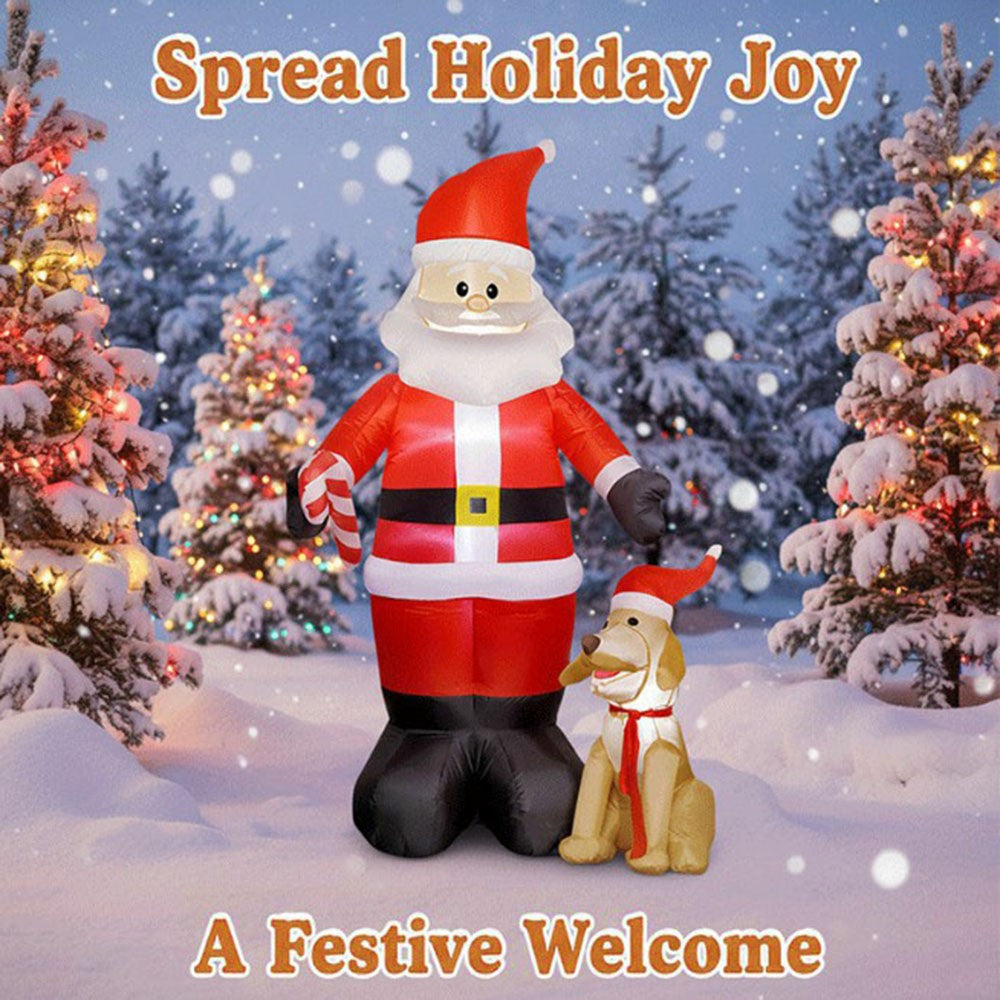1.5m Inflatable Santa Claus and Dog LED Outdoor Christmas Yard Decoration for Garden Lawn Party, EU Plug