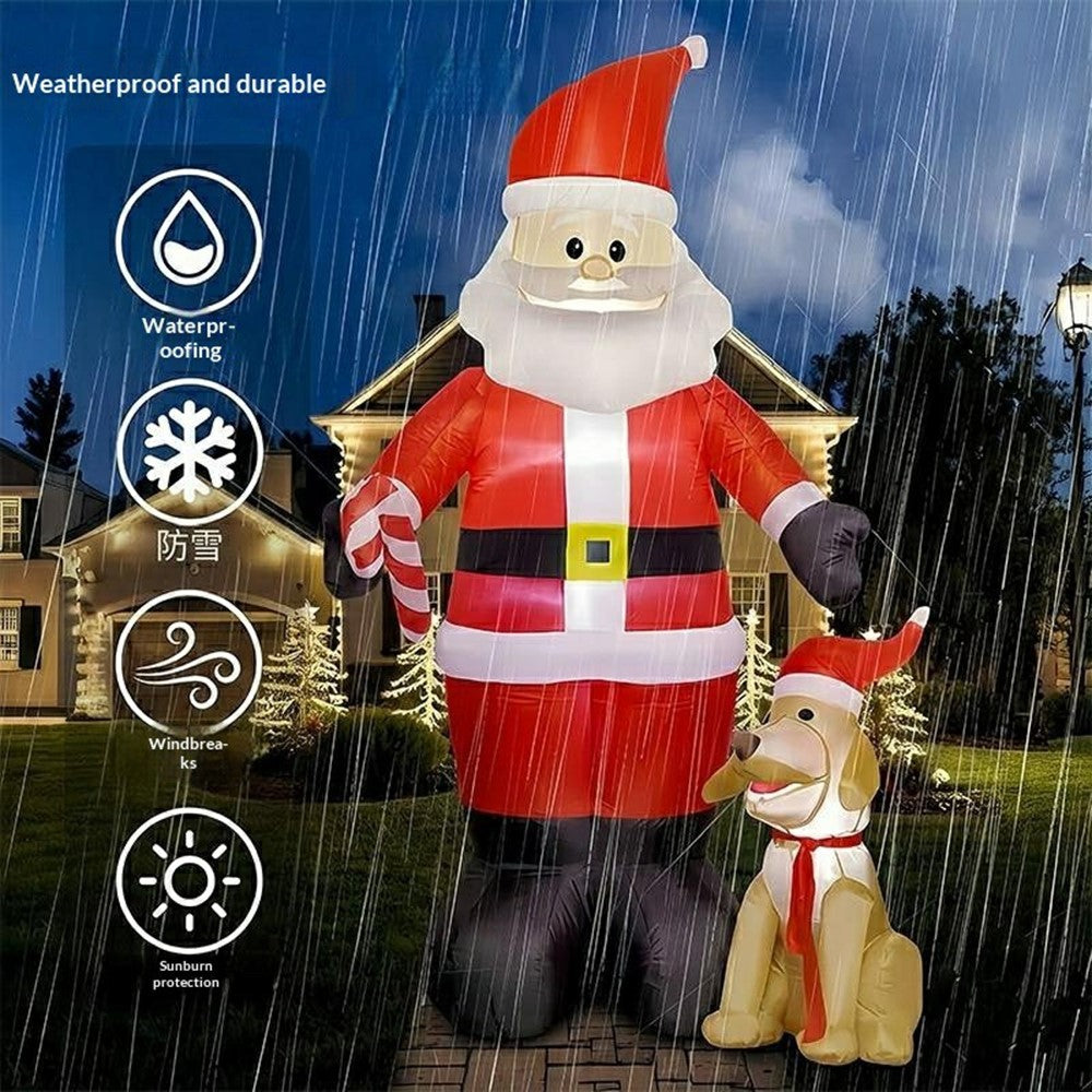 1.5m Inflatable Santa Claus and Dog LED Outdoor Christmas Yard Decoration for Garden Lawn Party, EU Plug
