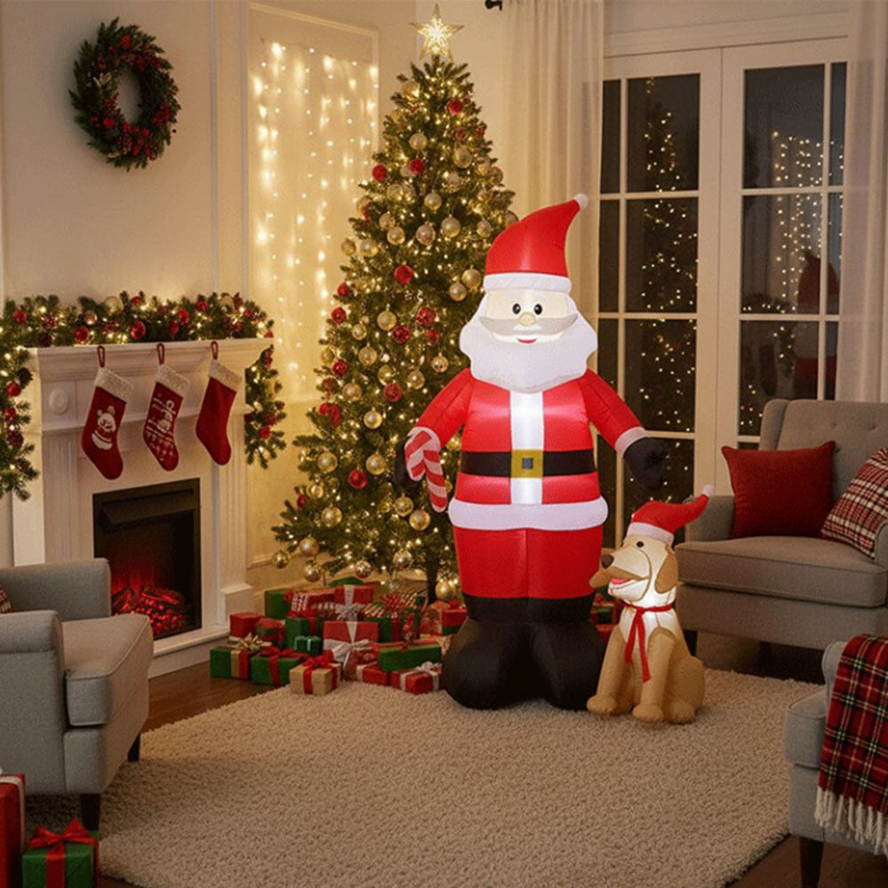 1.5m Inflatable Santa Claus and Dog LED Outdoor Christmas Yard Decoration for Garden Lawn Party, EU Plug