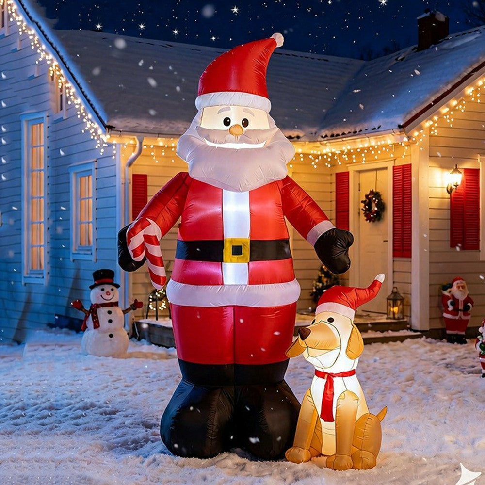 1.5m Inflatable Santa Claus and Dog LED Outdoor Christmas Yard Decoration for Garden Lawn Party, EU Plug