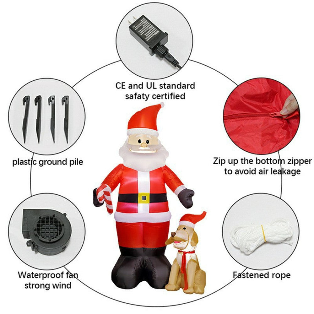 1.5m Inflatable Santa Claus and Dog LED Outdoor Christmas Yard Decoration for Garden Lawn Party, EU Plug