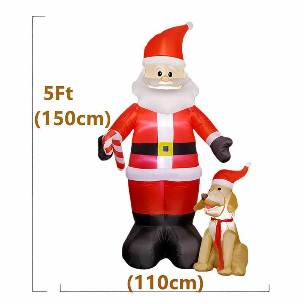 1.5m Inflatable Santa Claus and Dog LED Outdoor Christmas Yard Decoration for Garden Lawn Party, EU Plug