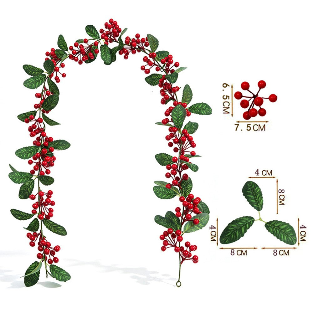 1.8m Christmas Artificial Red Berry Holly Garland Bendable Rattan Vine for Fireplace Staircase Door Frame