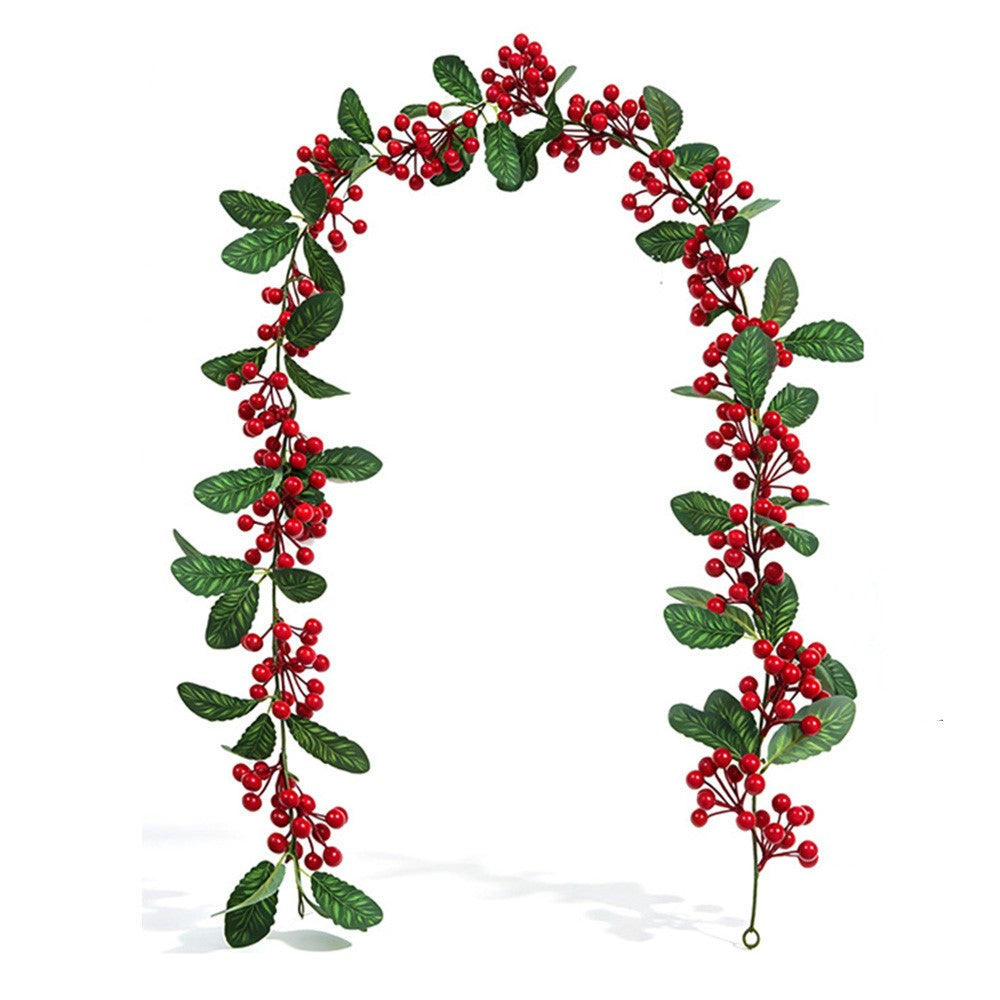 1.8m Christmas Artificial Red Berry Holly Garland Bendable Rattan Vine for Fireplace Staircase Door Frame