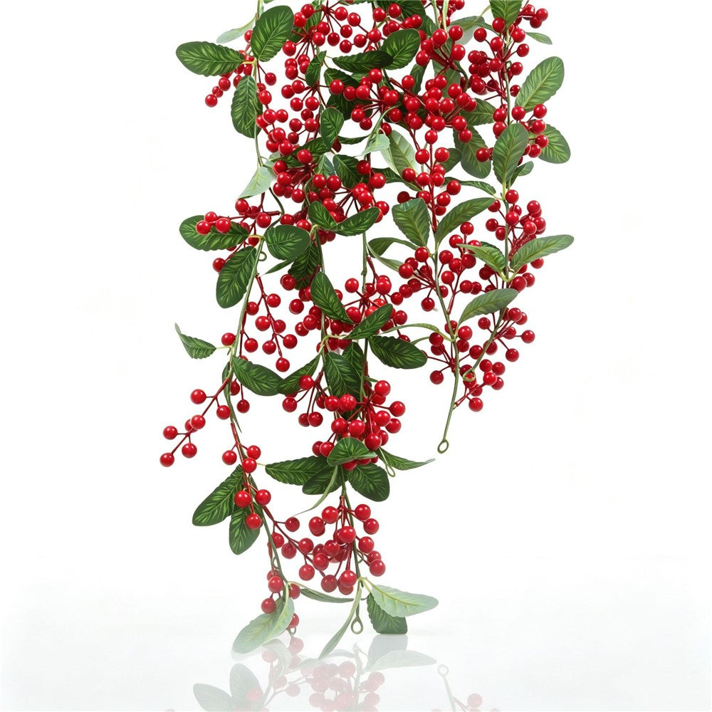 1.8m Christmas Artificial Red Berry Holly Garland Bendable Rattan Vine for Fireplace Staircase Door Frame