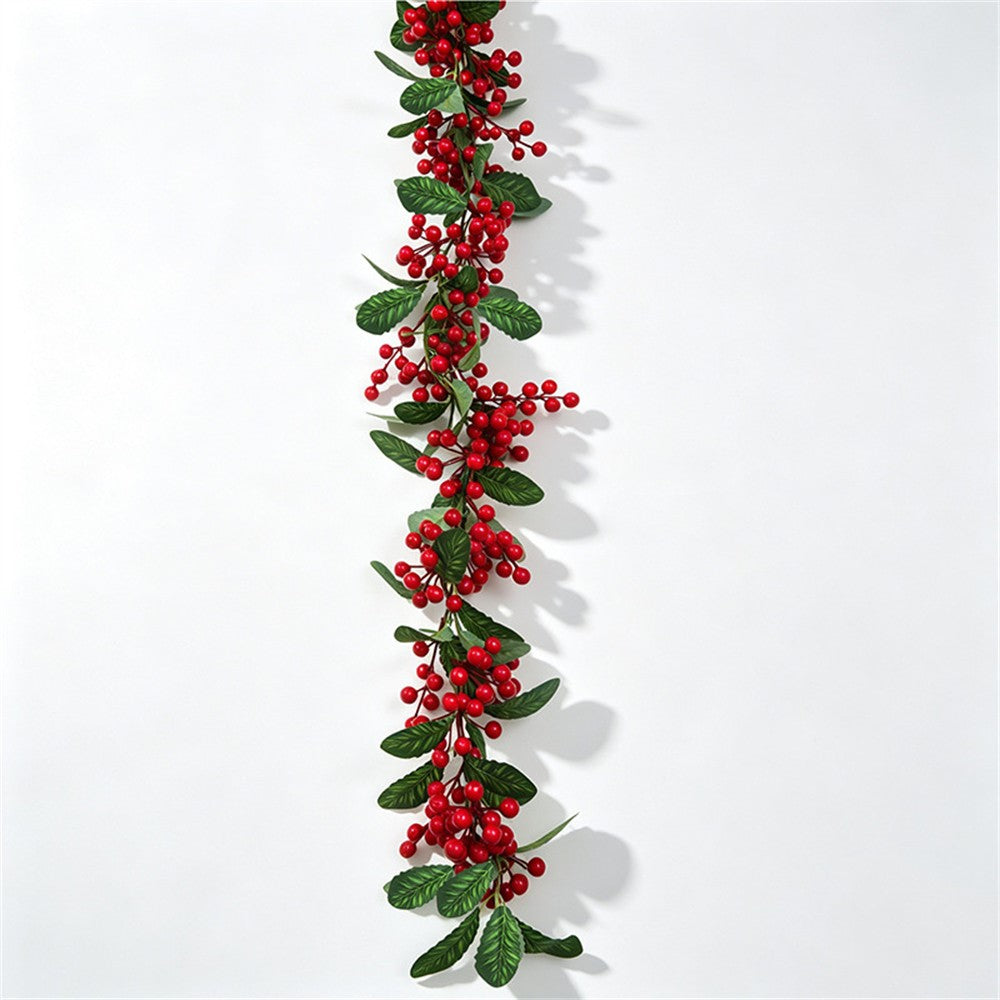 1.8m Christmas Artificial Red Berry Holly Garland Bendable Rattan Vine for Fireplace Staircase Door Frame