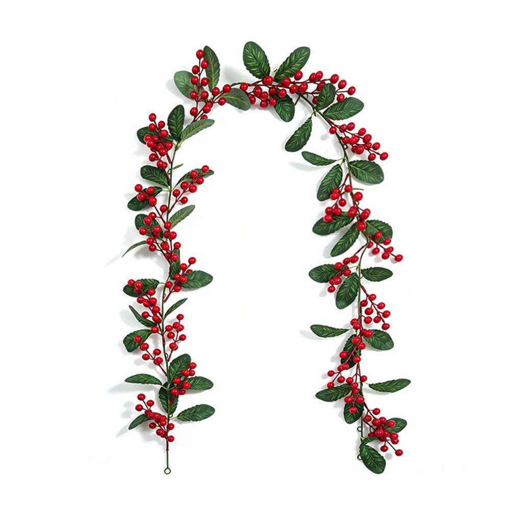 1.8m Christmas Artificial Red Berry Holly Garland Bendable Rattan Vine for Fireplace Staircase Door Frame