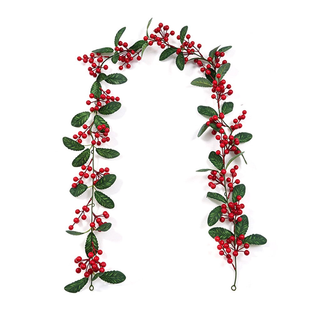 1.8m Christmas Artificial Red Berry Holly Garland Bendable Rattan Vine for Fireplace Staircase Door Frame