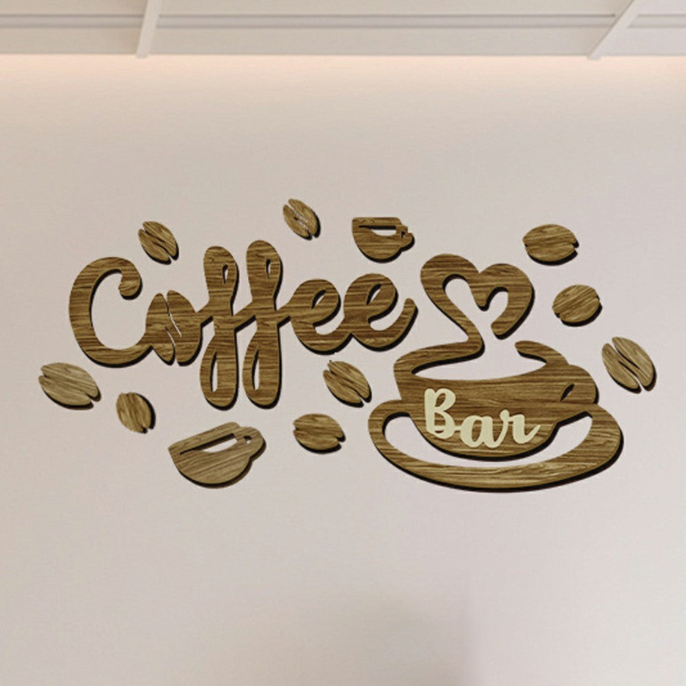 1 Set Creative Wood Coffee Bar Wall Decor 3D Letter Sign Cafe Home Bar Decoration Sticker