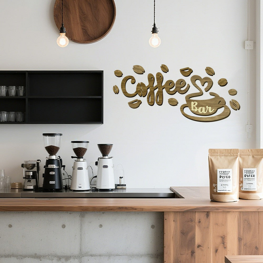 1 Set Creative Wood Coffee Bar Wall Decor 3D Letter Sign Cafe Home Bar Decoration Sticker