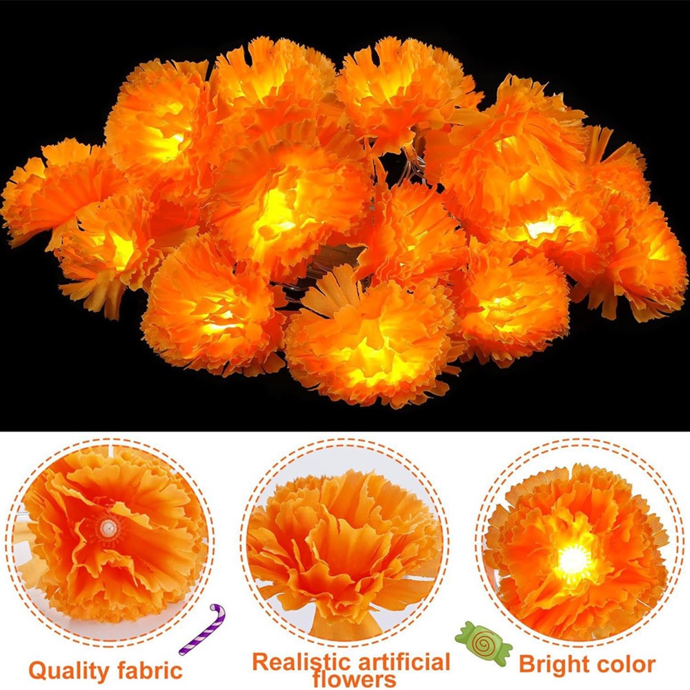 1.5m 10 LED Dahlia Fairy Lights Battery Operated String Lights Halloween Gift Cemetery Decor