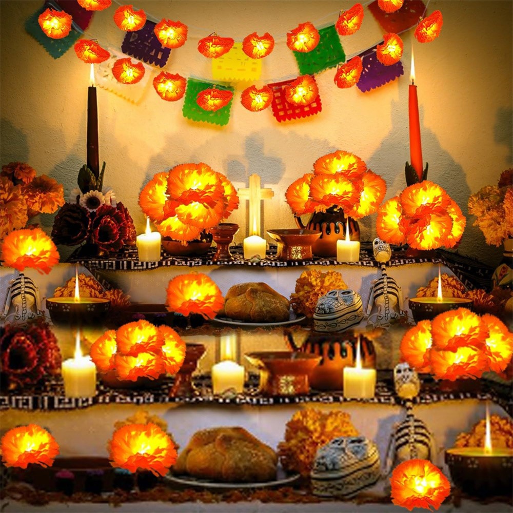 1.5m 10 LED Dahlia Fairy Lights Battery Operated String Lights Halloween Gift Cemetery Decor