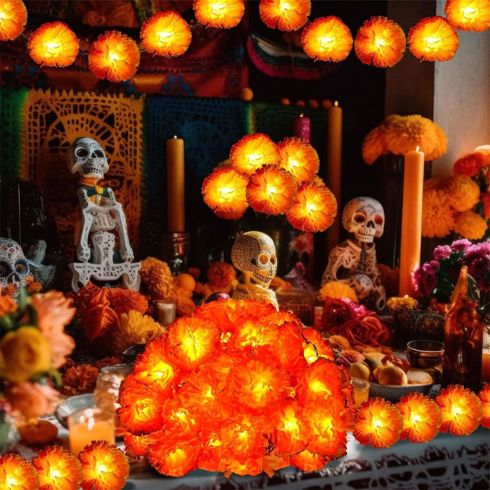 1.5m 10 LED Dahlia Fairy Lights Battery Operated String Lights Halloween Gift Cemetery Decor