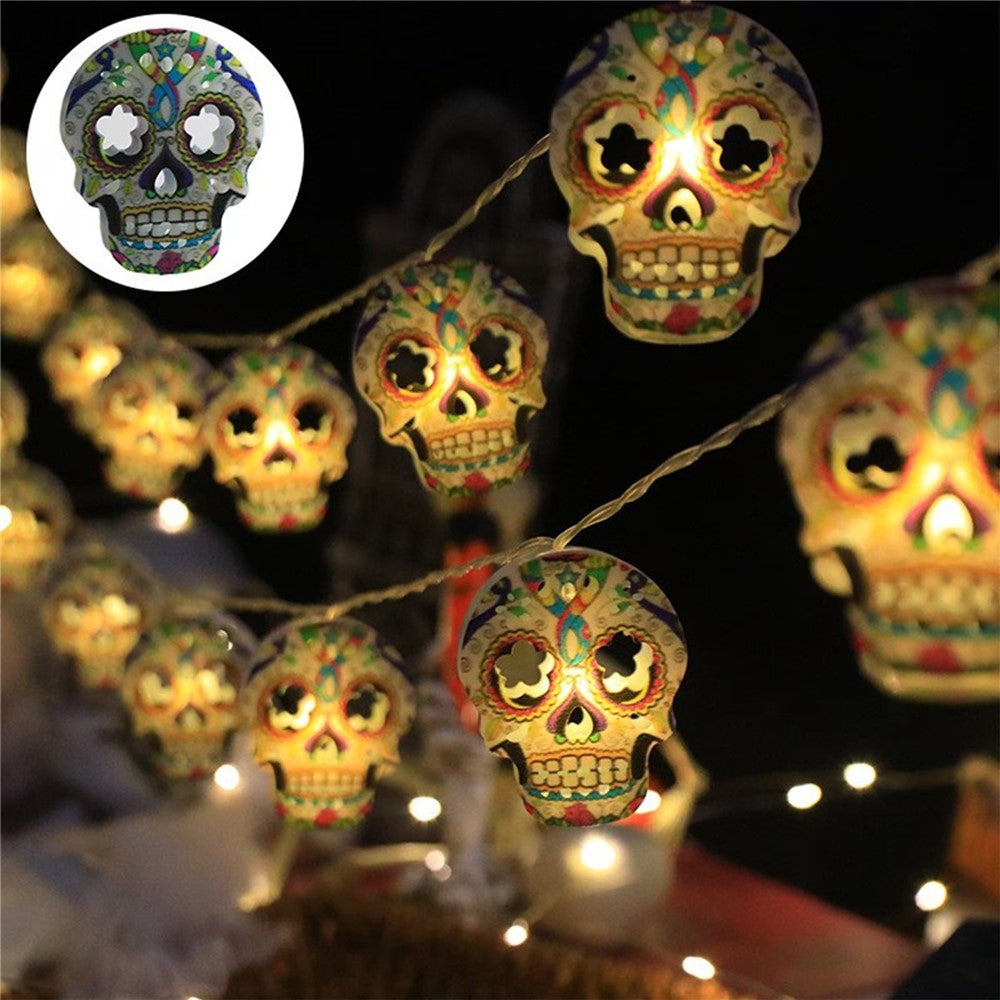 1.5m 10-LED Halloween String Light Painted Skull Warm White Party Decoration, 2A Continuous On