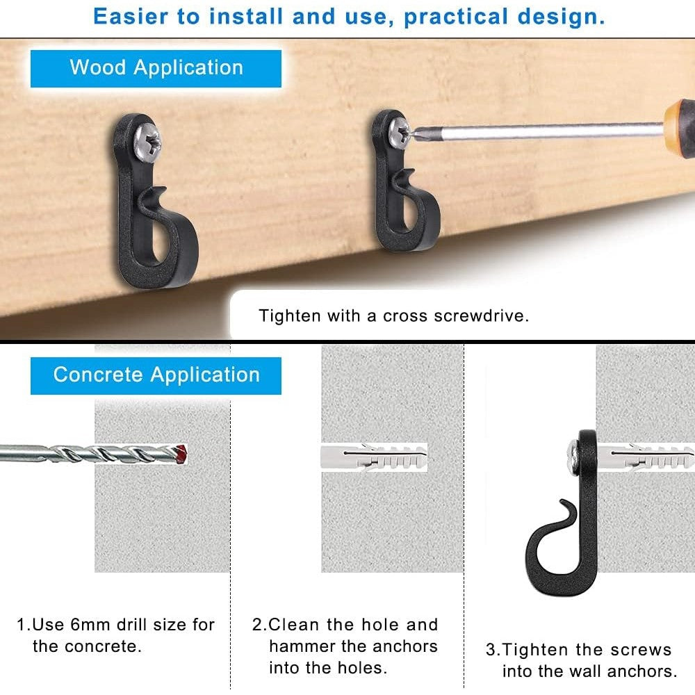 10-Pack Outdoor Hanging Plant Hooks for String Lights - Heavy-Duty Screw-In Expansion Anchors