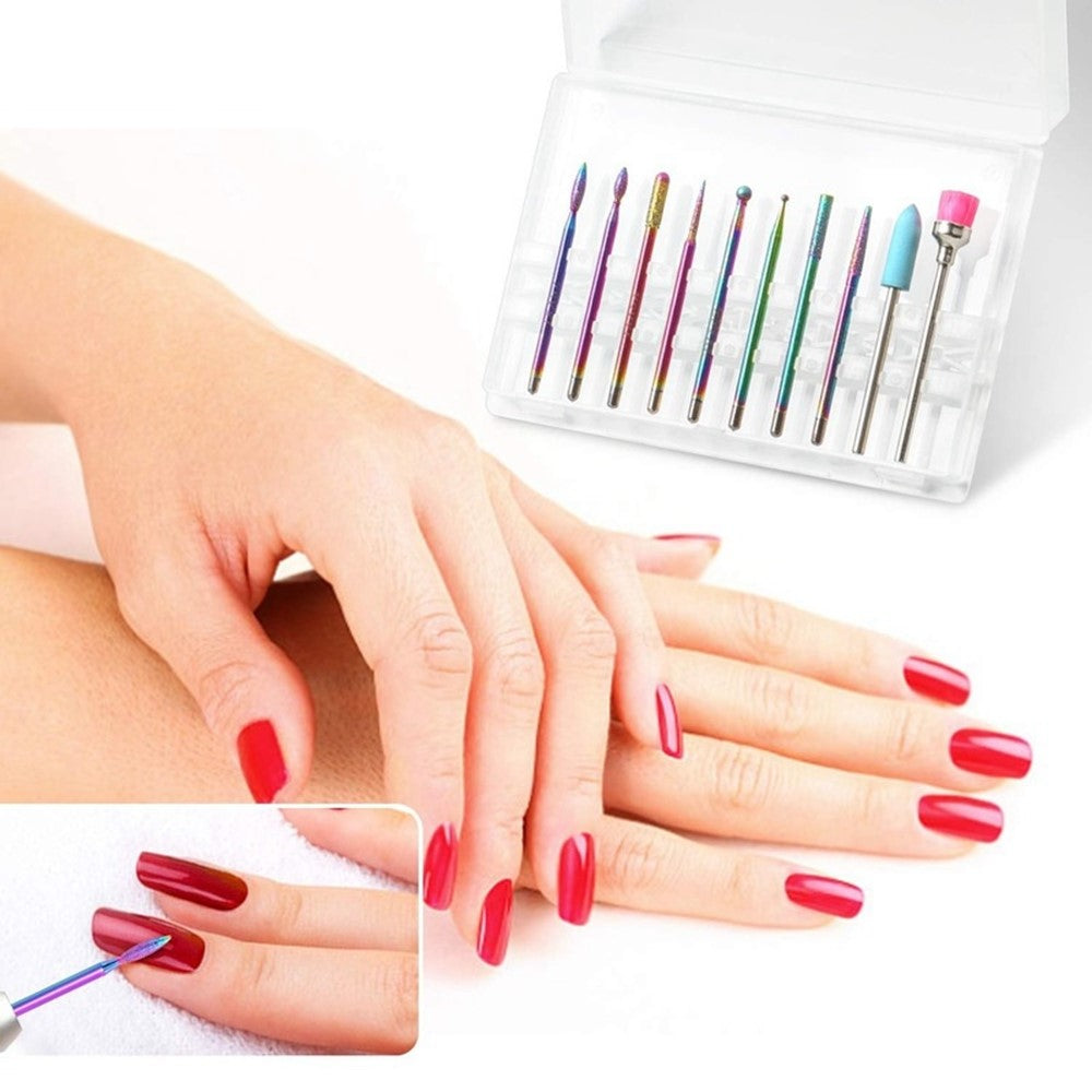10 PCS Nail Drill Bits Set Tungsten Steel Manicure Tools For Nail Art DIY Home Use