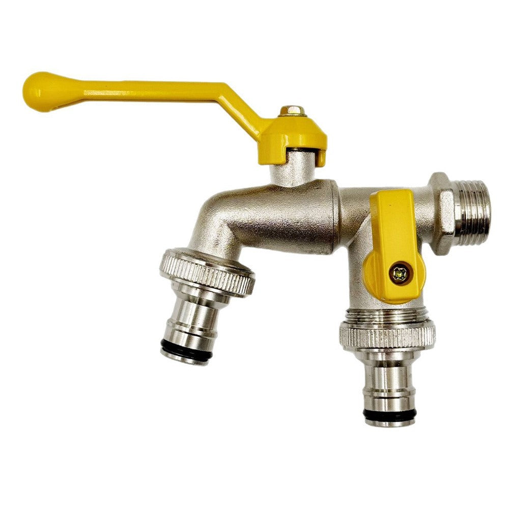 1 / 2 Inch Zinc Alloy Garden Hose Splitter 2 Way Car Washing Watering Faucet with Aluminum Handle