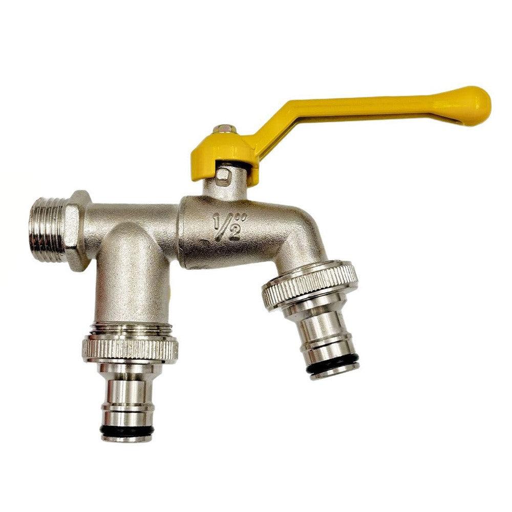 1 / 2 Inch Zinc Alloy Garden Hose Splitter 2 Way Car Washing Watering Faucet with Aluminum Handle