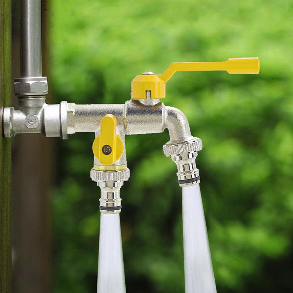 1 / 2 Inch Zinc Alloy Garden Hose Splitter 2 Way Car Washing Watering Faucet with Aluminum Handle