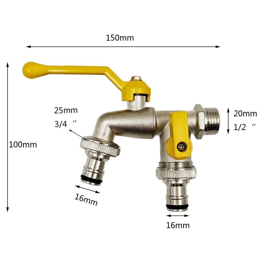 1 / 2 Inch Zinc Alloy Garden Hose Splitter 2 Way Car Washing Watering Faucet with Aluminum Handle