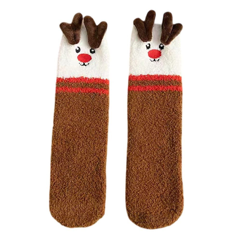 1 Pair Winter Thick Coral Fleece Christmas Socks Moisture Wicking Mid Calf Floor Socks