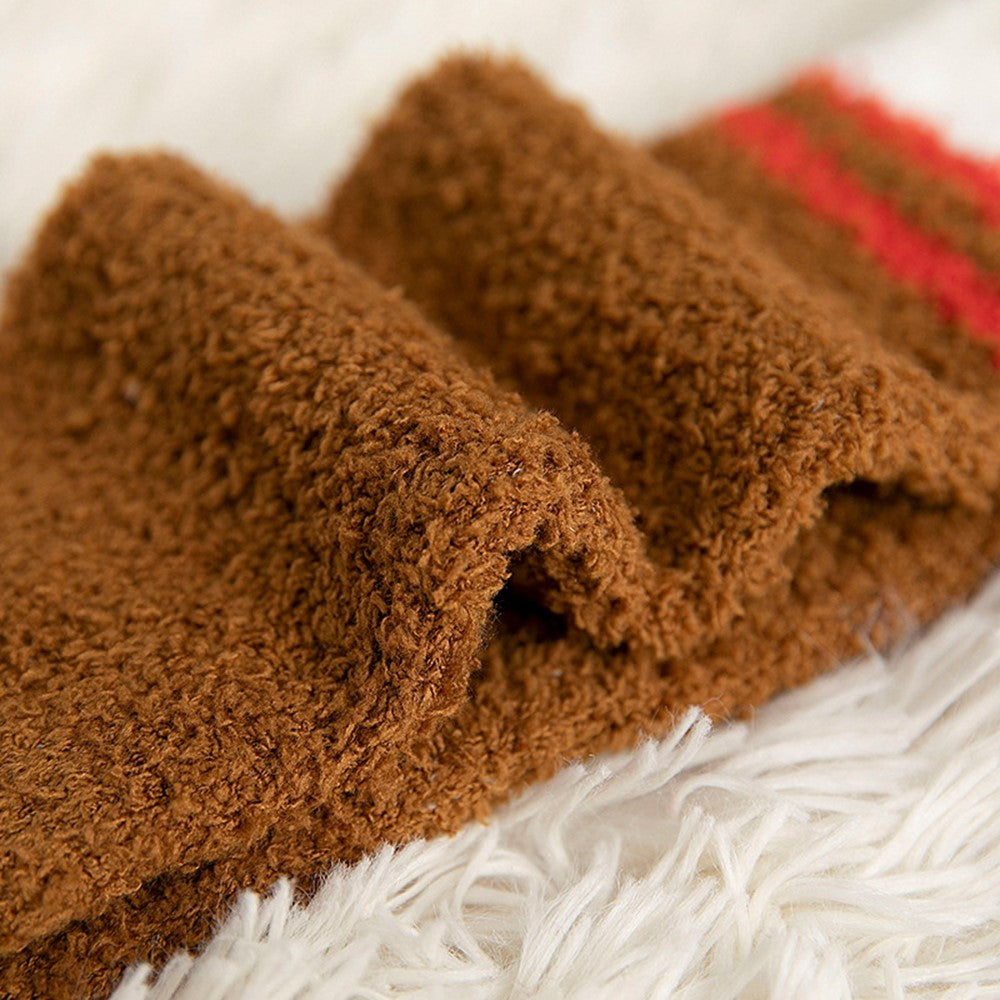1 Pair Winter Thick Coral Fleece Christmas Socks Moisture Wicking Mid Calf Floor Socks