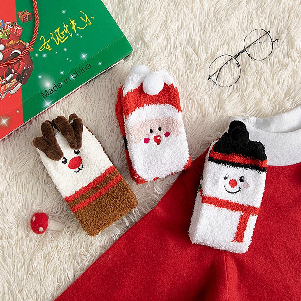 1 Pair Winter Thick Coral Fleece Christmas Socks Moisture Wicking Mid Calf Floor Socks