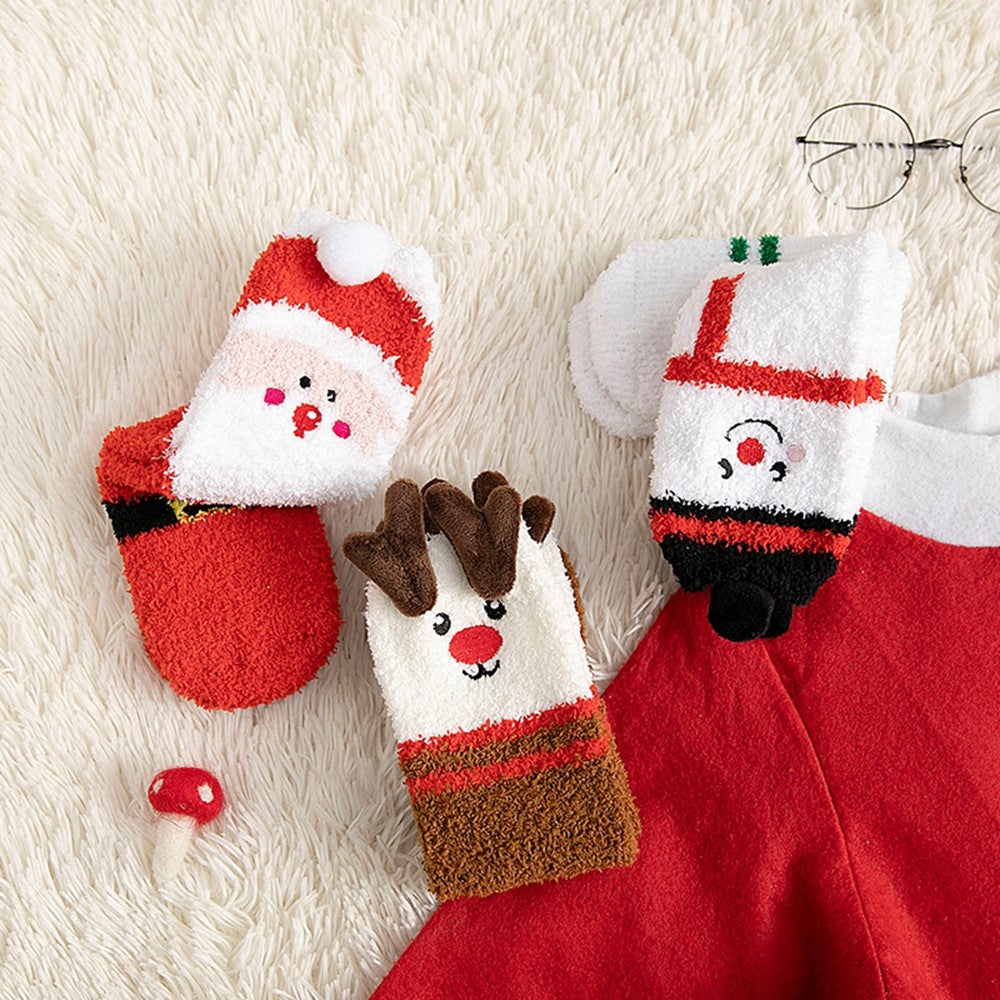 1 Pair Winter Thick Coral Fleece Christmas Socks Moisture Wicking Mid Calf Floor Socks