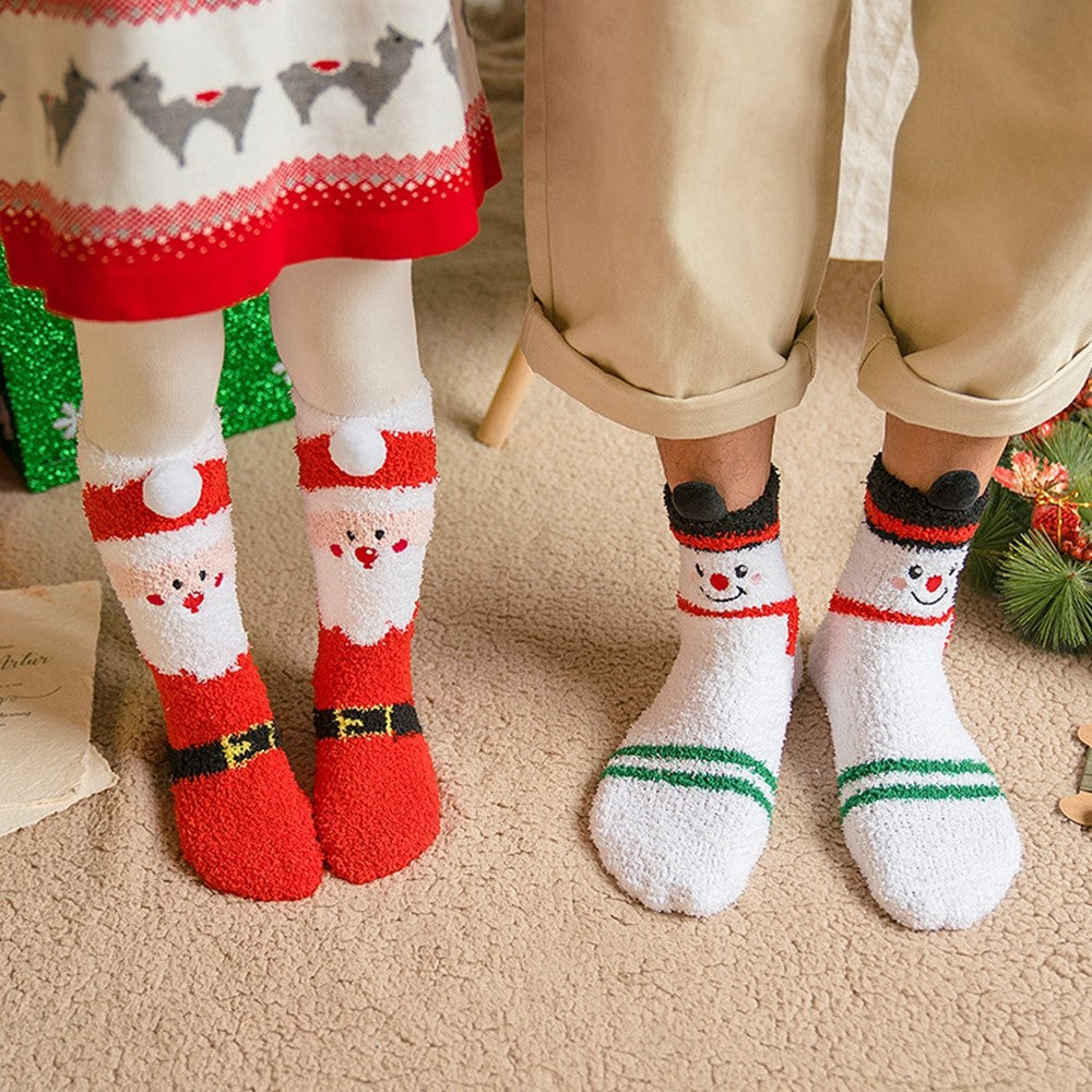 1 Pair Winter Thick Coral Fleece Christmas Socks Moisture Wicking Mid Calf Floor Socks