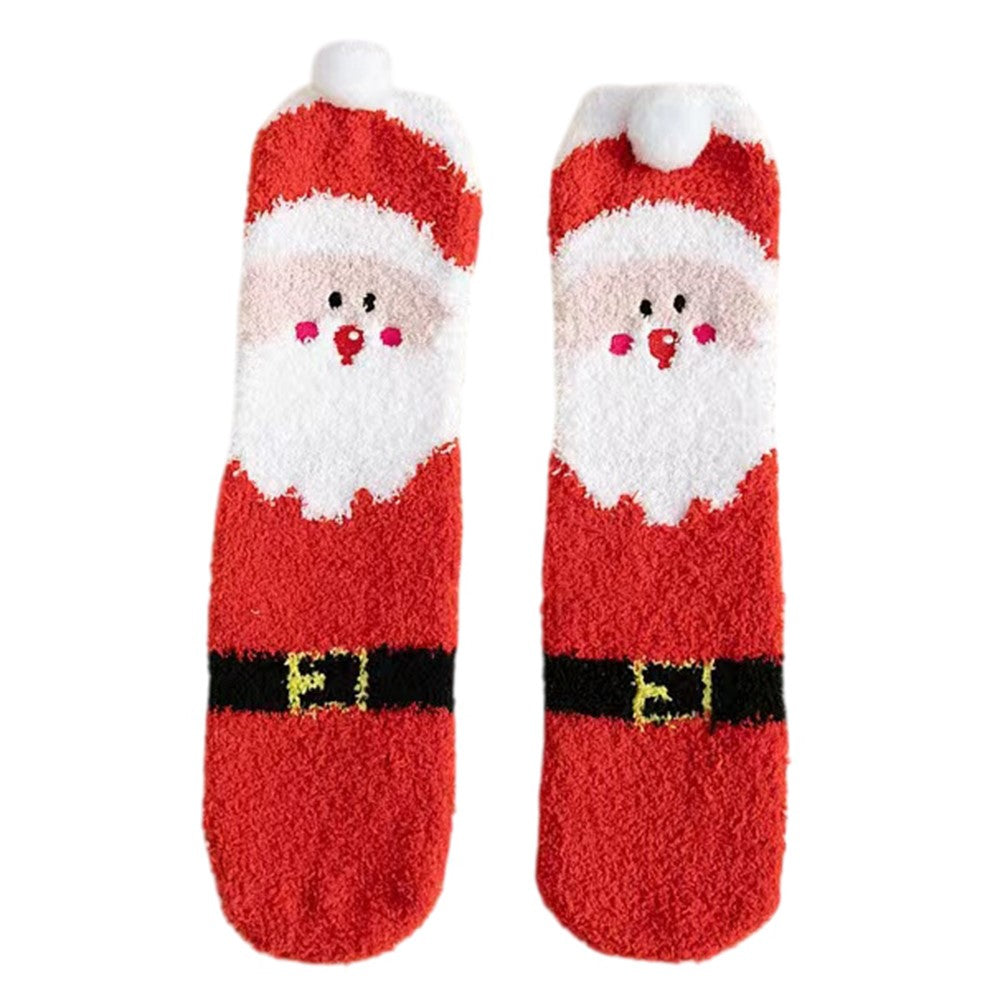 1 Pair Winter Thick Coral Fleece Christmas Socks Moisture Wicking Mid Calf Floor Socks