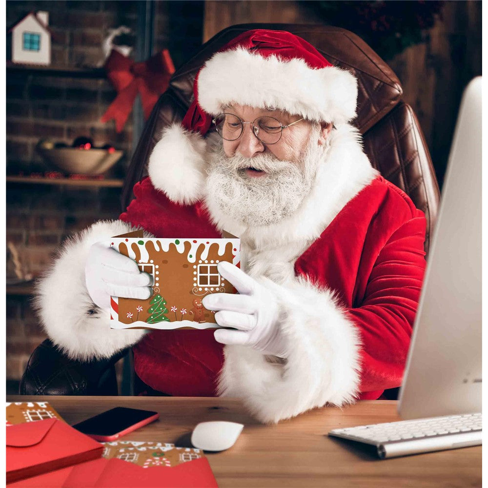 10 Pack Christmas Gingerbread House Greeting Cards Gift (10 Cards + 10 Envelopes) Tri-Fold Double-Sided Holiday Party Decoration Cards