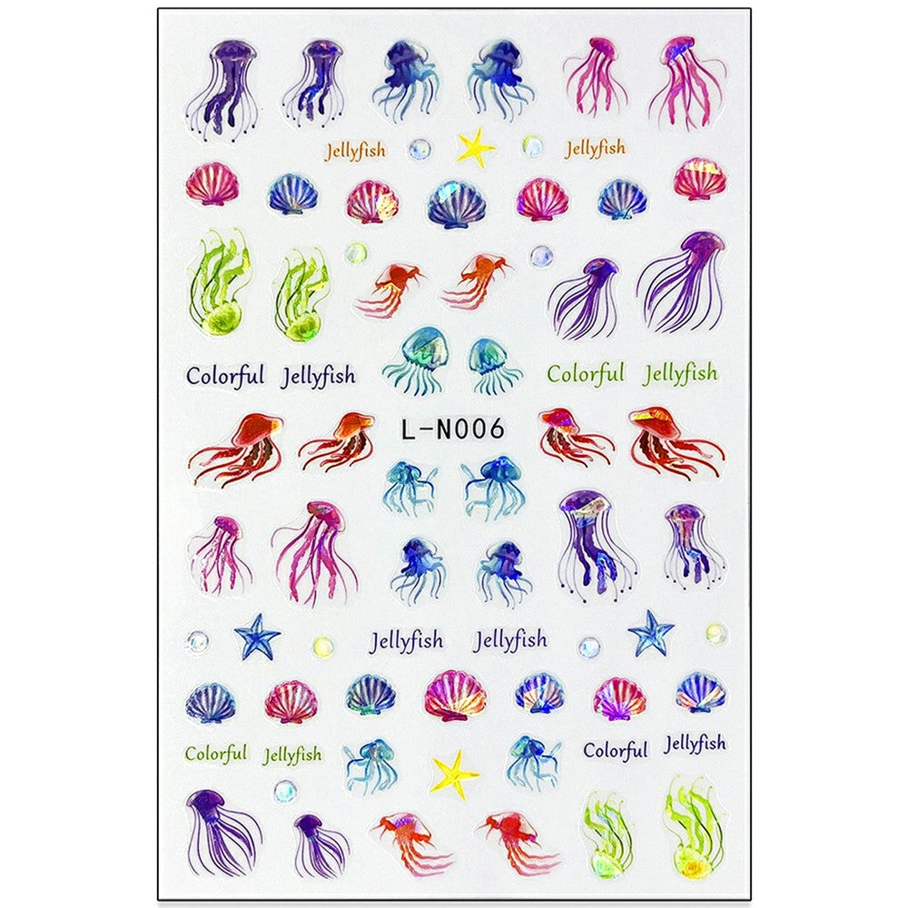 10.5x7cm Ocean Theme Nail Art Stickers Holographic Mermaid Tail Shell Starfish Waterproof Decals