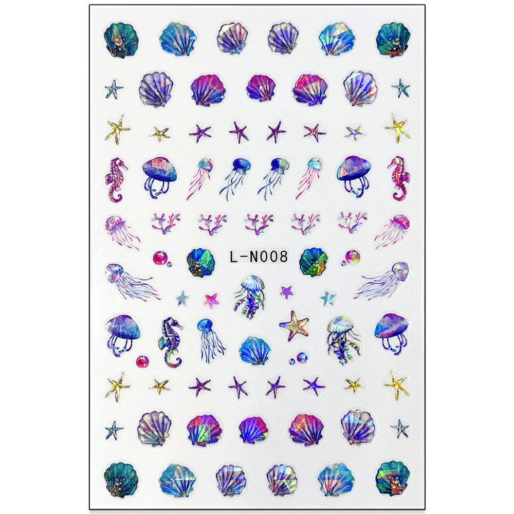 10.5x7cm Ocean Theme Nail Art Stickers Holographic Mermaid Tail Shell Starfish Waterproof Decals