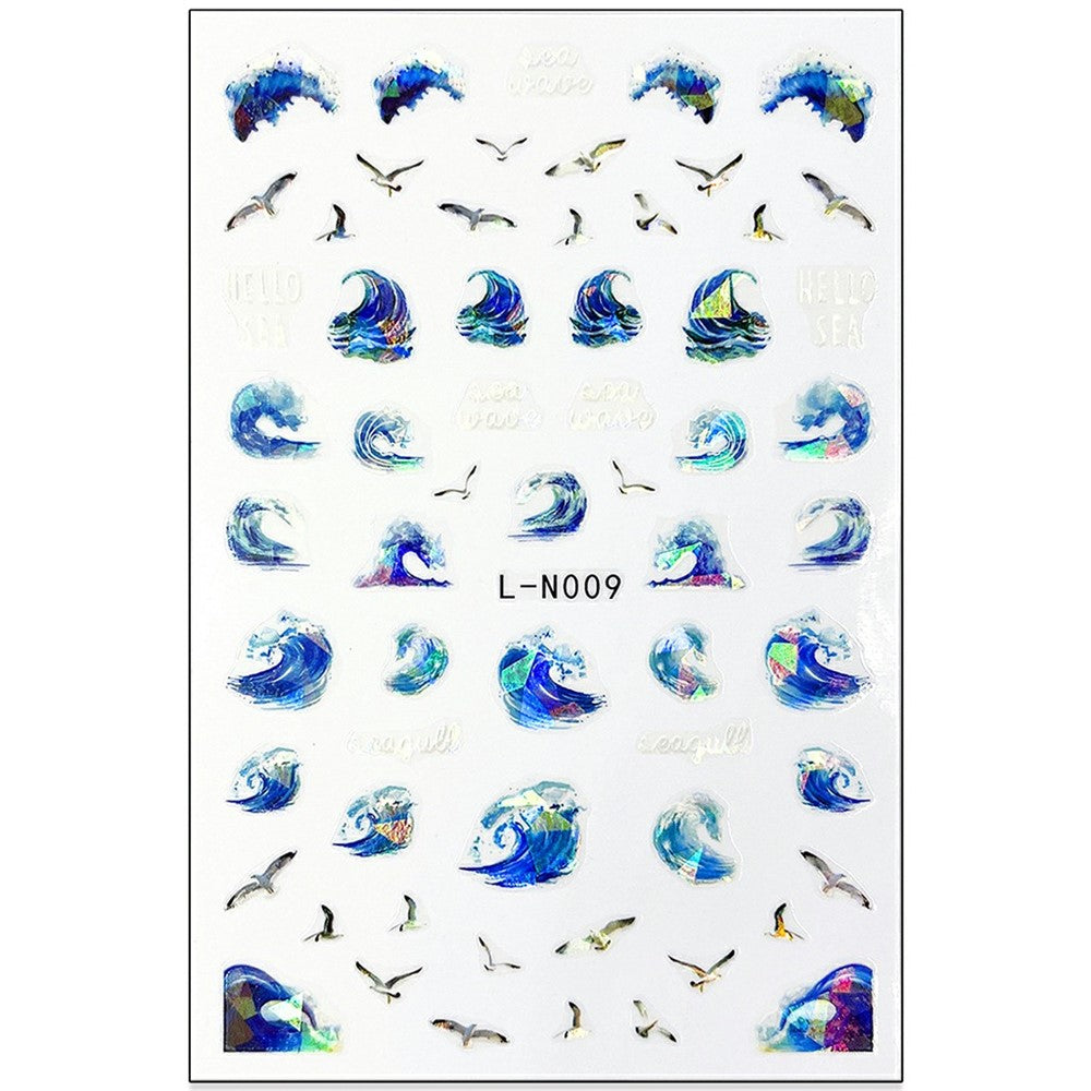 10.5x7cm Ocean Theme Nail Art Stickers Holographic Mermaid Tail Shell Starfish Waterproof Decals