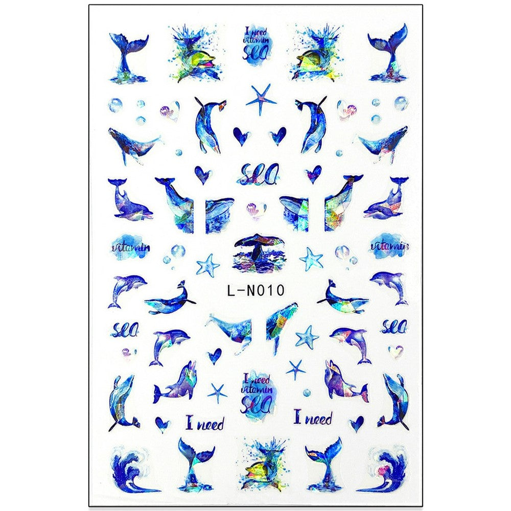 10.5x7cm Ocean Theme Nail Art Stickers Holographic Mermaid Tail Shell Starfish Waterproof Decals