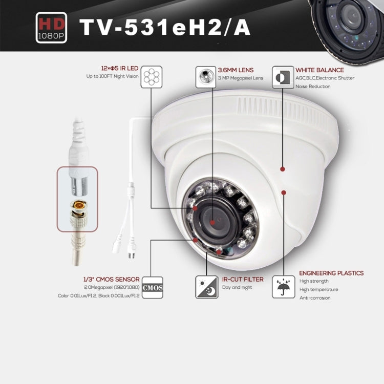 531eA CE & RoHS Certificated Waterproof  3.6mm 3MP Lens AHD Camera with 12 IR LED, Support Night Vision & White Balance, 531eA-H2, 531eA-W, 531eA-L
