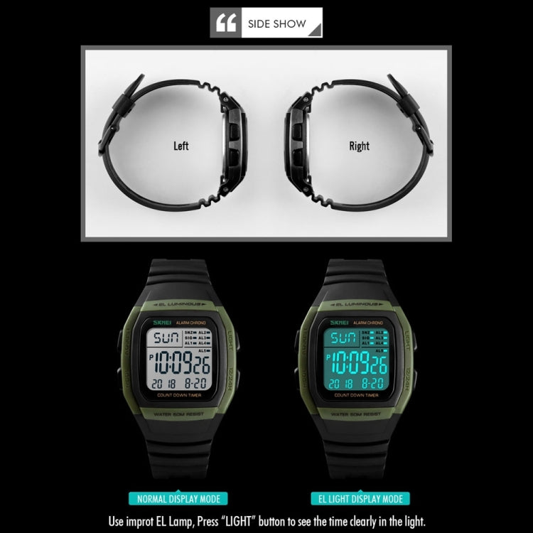 SKMEI 1278 Fashionable Outdoor 50m Waterproof Digital Watch Student Sports Wrist Watch Support 5 Group Alarm Clocks
