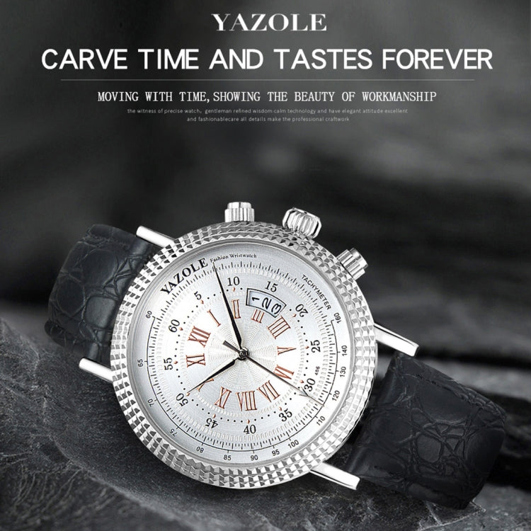 406 YAZOLE Men Fashion Business Leather Band Quartz Wrist Watch(Brown + White)
