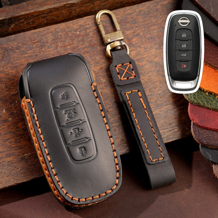 For Nissan Teana / Ariya 4-button Horn Hallmo Car Cowhide Leather Key Protective Cover Key Case, 4-button Horn