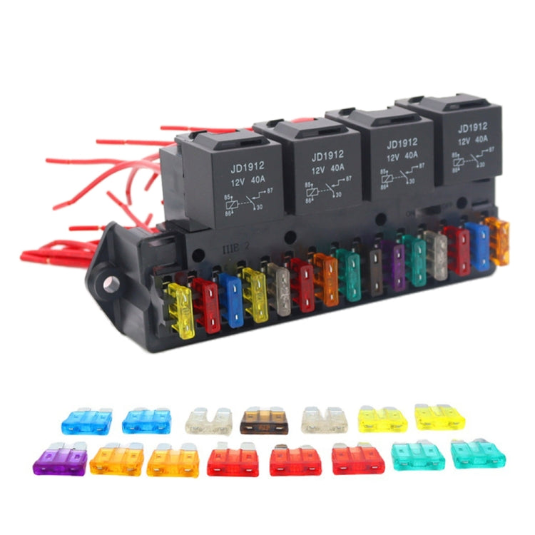 Car 15-way Fuse Box with 4-way 12V 40A Relay, 12V 40A