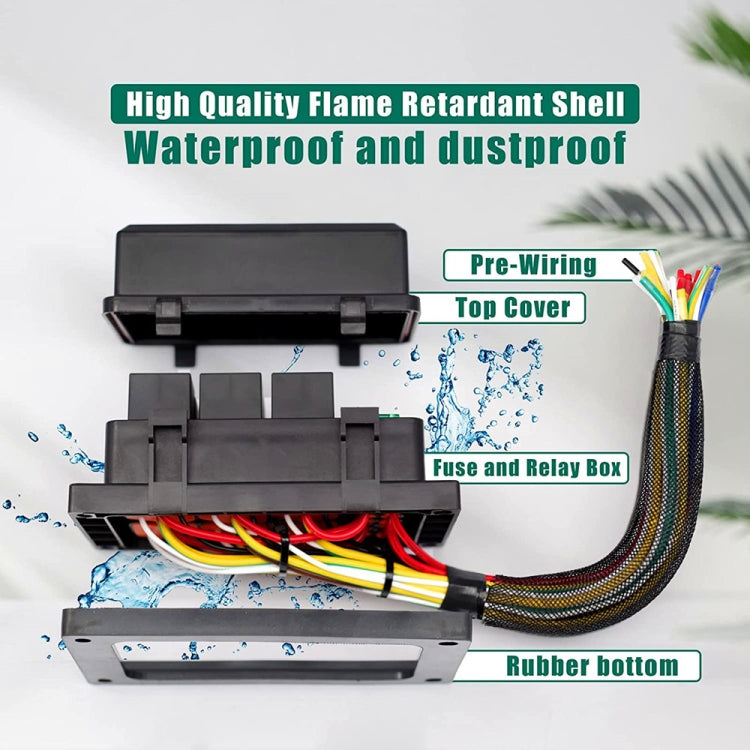 24V 5 Pin Car 6 Slots Waterproof Relay Fuse Box with Cable, 24V 5 Pin