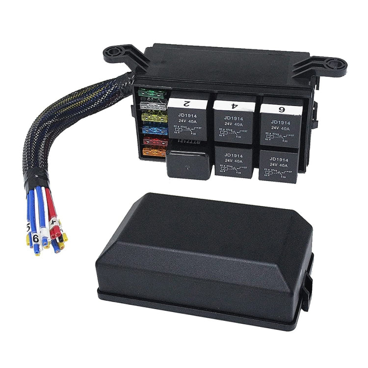 24V 5 Pin Car 6 Slots Waterproof Relay Fuse Box with Cable, 24V